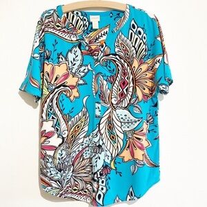 Chico’s floral paisley print short sleeve v-neck flowy oversized blouse